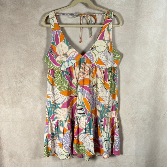 Ripcurl Floral Babydoll Mini Dress Cover-Up Tiered Hem Y2K Beachcore Swim Medium - Picture 1 of 11
